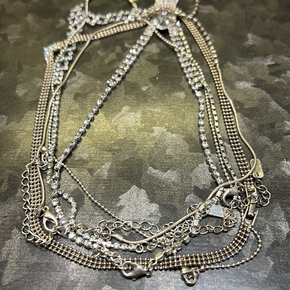 5pc Silver Tone Runway Sparkly Rhinestone Pageant Style Necklace Bundle Choker - Picture 7 of 7